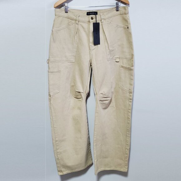 LIONESS NWT Miami Vice Pants Baggy Fit Barrel Leg Utility Beige Women's XL x 33" - Picture 2 of 16